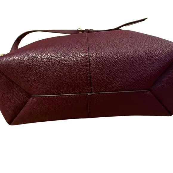TORY BURCH McGraw Burgundy Pebbled Leather Zip Top Tote w/ Crossbody Strap